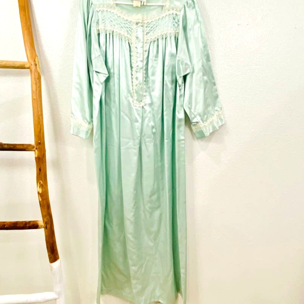 Vintage Christian Dior for Neiman Marcus Long Gown Green w/Lace & Pleating SZ S